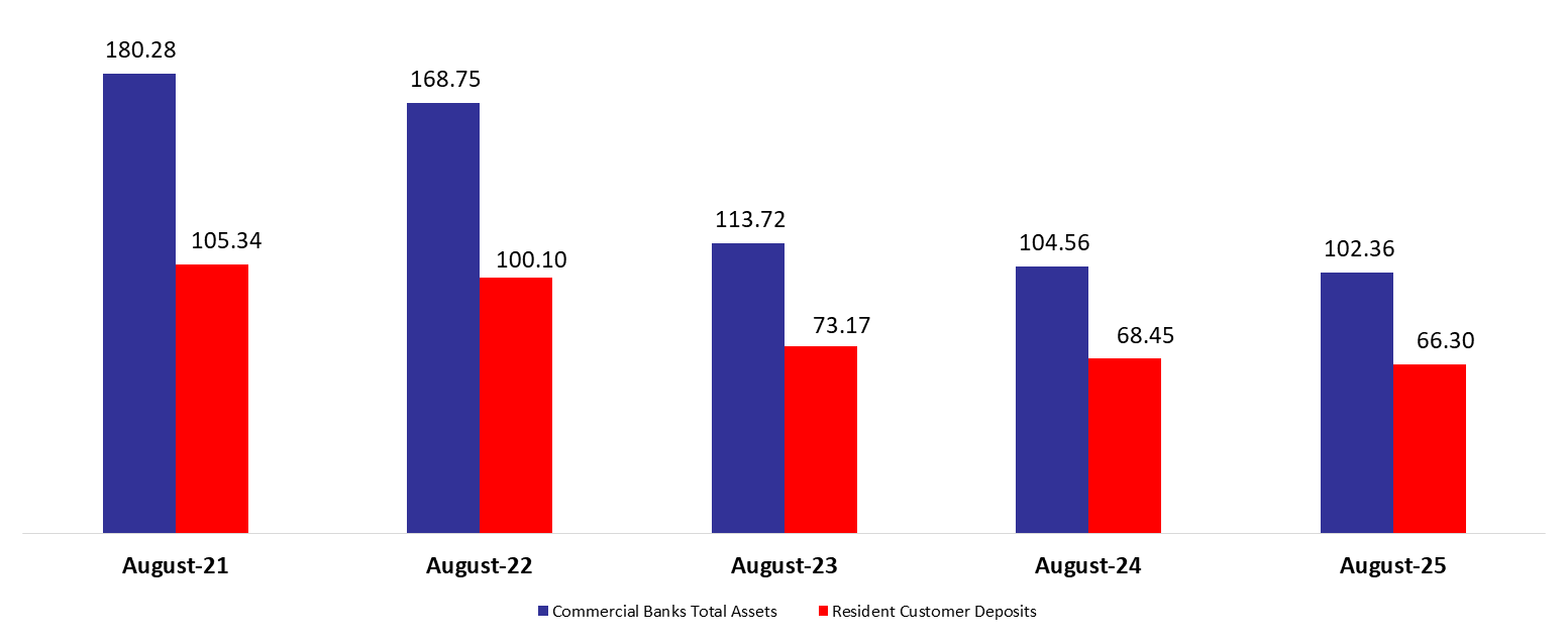 Commercial Banks Assets Down to $102.4B by August 2025